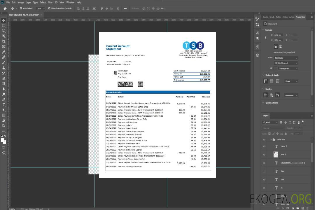 Relevé bancaire du TSB du Royaume-Uni, Excel template